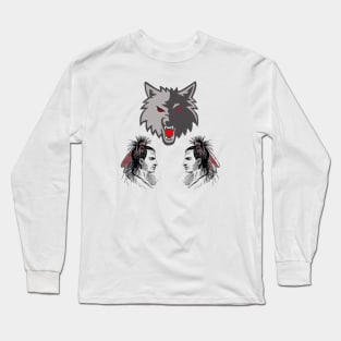 Native american twins & wolve Long Sleeve T-Shirt
